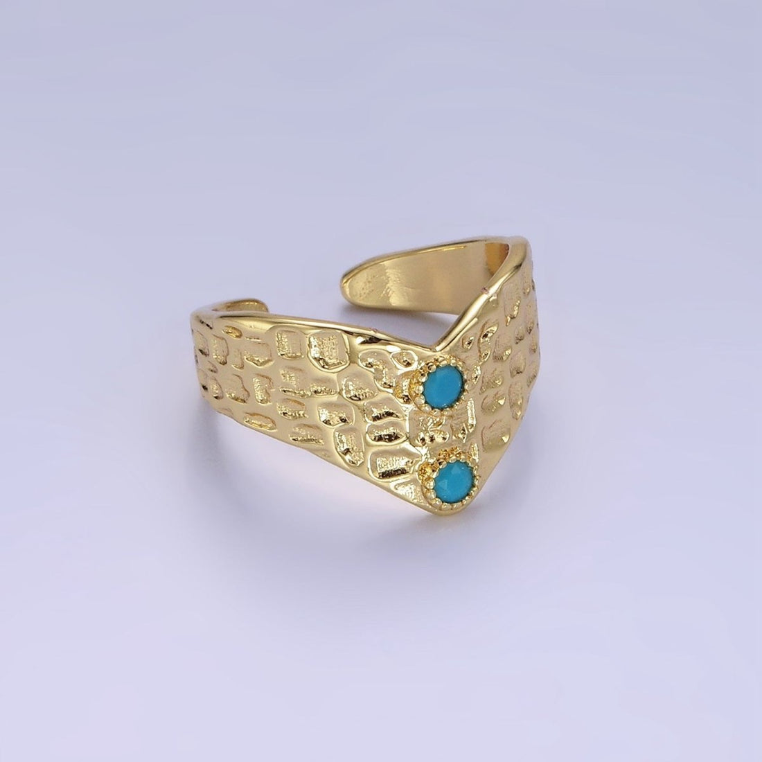 Stainless Steel Double Turquoise Hammered Chevron Ring | O1307