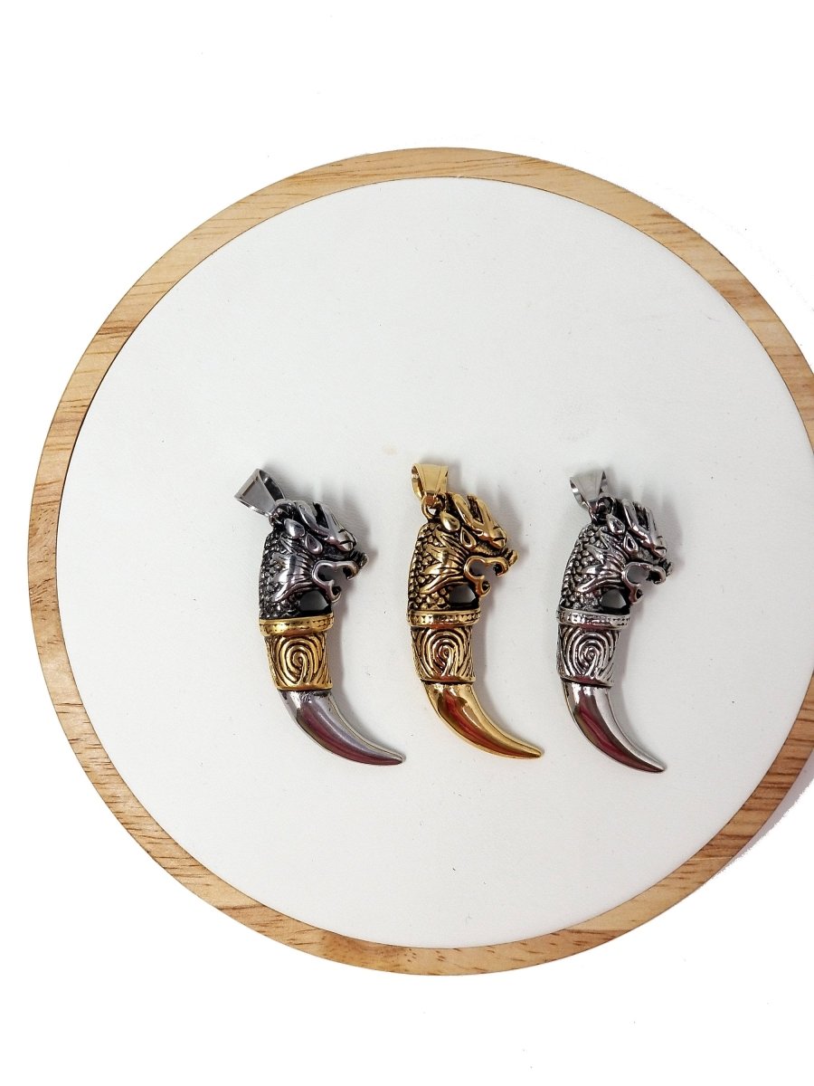 Stainless Steel Dragon Claw Pendant, Dragon Tooth Charm Tusk Pendant Guy necklace, horn pendant, dragon pendant, Silver dragon Pendant J-537