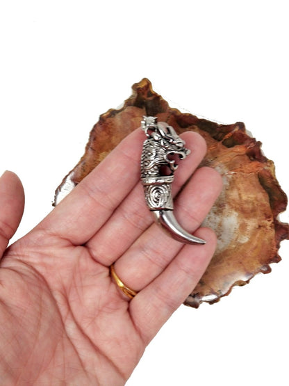 Stainless Steel Dragon Claw Pendant, Dragon Tooth Charm Tusk Pendant Guy necklace, horn pendant, dragon pendant, Silver dragon Pendant J-537