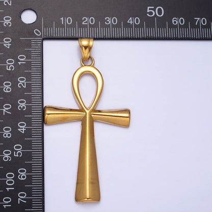 Stainless Steel Edged Egyptian Ankh Cross Statement Pendant in Gold &amp; Silver | P-1085 P-1086