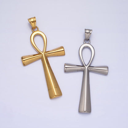 Stainless Steel Edged Egyptian Ankh Cross Statement Pendant in Gold &amp; Silver | P-1085 P-1086