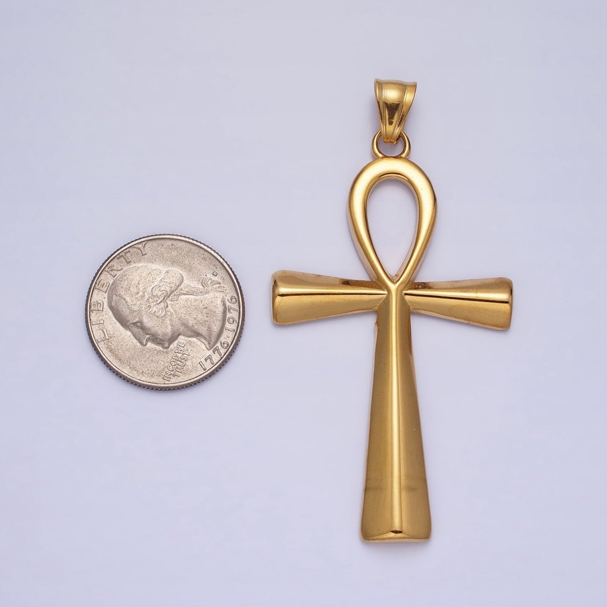 Stainless Steel Edged Egyptian Ankh Cross Statement Pendant in Gold &amp; Silver | P-1085 P-1086