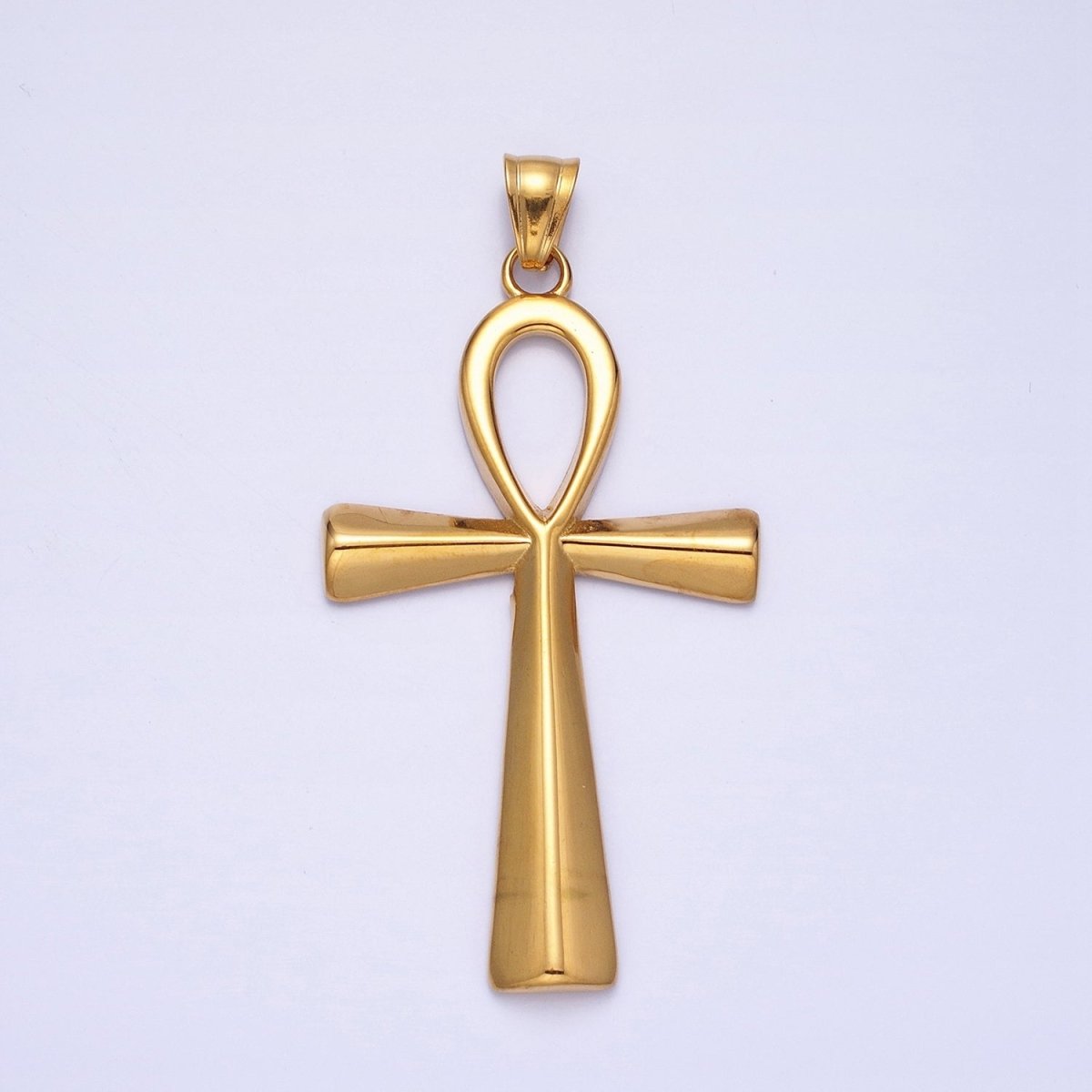 Stainless Steel Edged Egyptian Ankh Cross Statement Pendant in Gold &amp; Silver | P-1085 P-1086