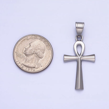 Stainless Steel Edged Egyptian Ankh Key Cross Silver Pendant J-808