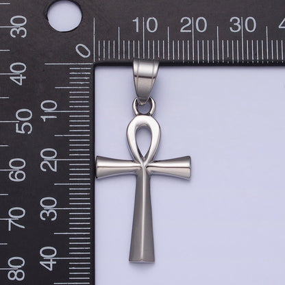 Stainless Steel Edged Egyptian Ankh Key Cross Silver Pendant J-808