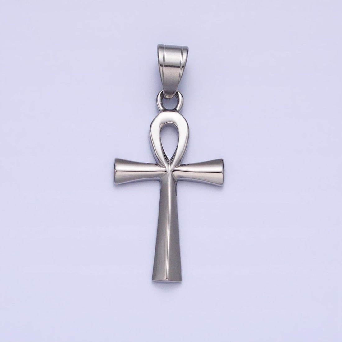 Stainless Steel Edged Egyptian Ankh Key Cross Silver Pendant J-808