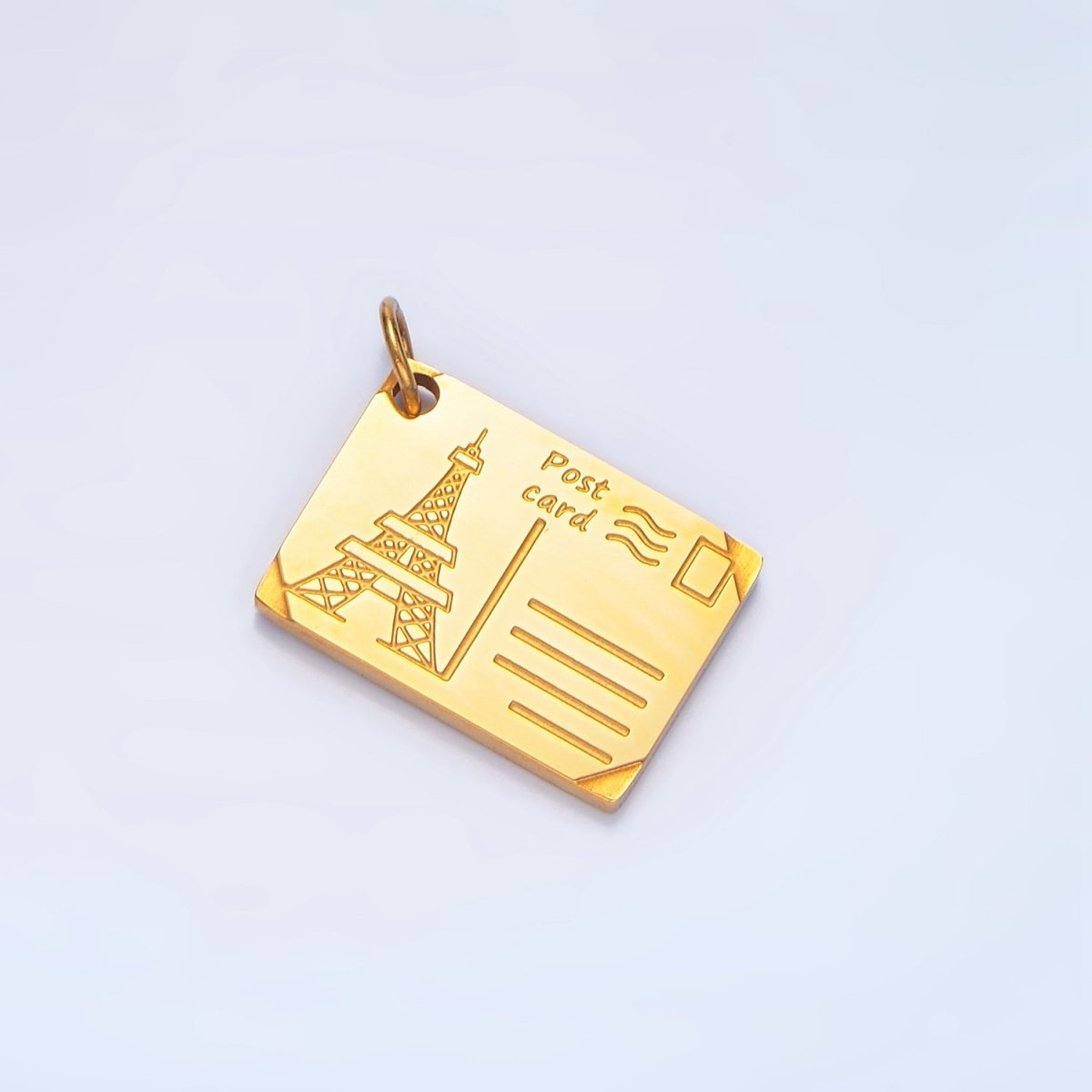 Stainless Steel 18mm Eiffel Tower Paris Engraved Post Card Charm in Gold &amp; Silver | P1229
