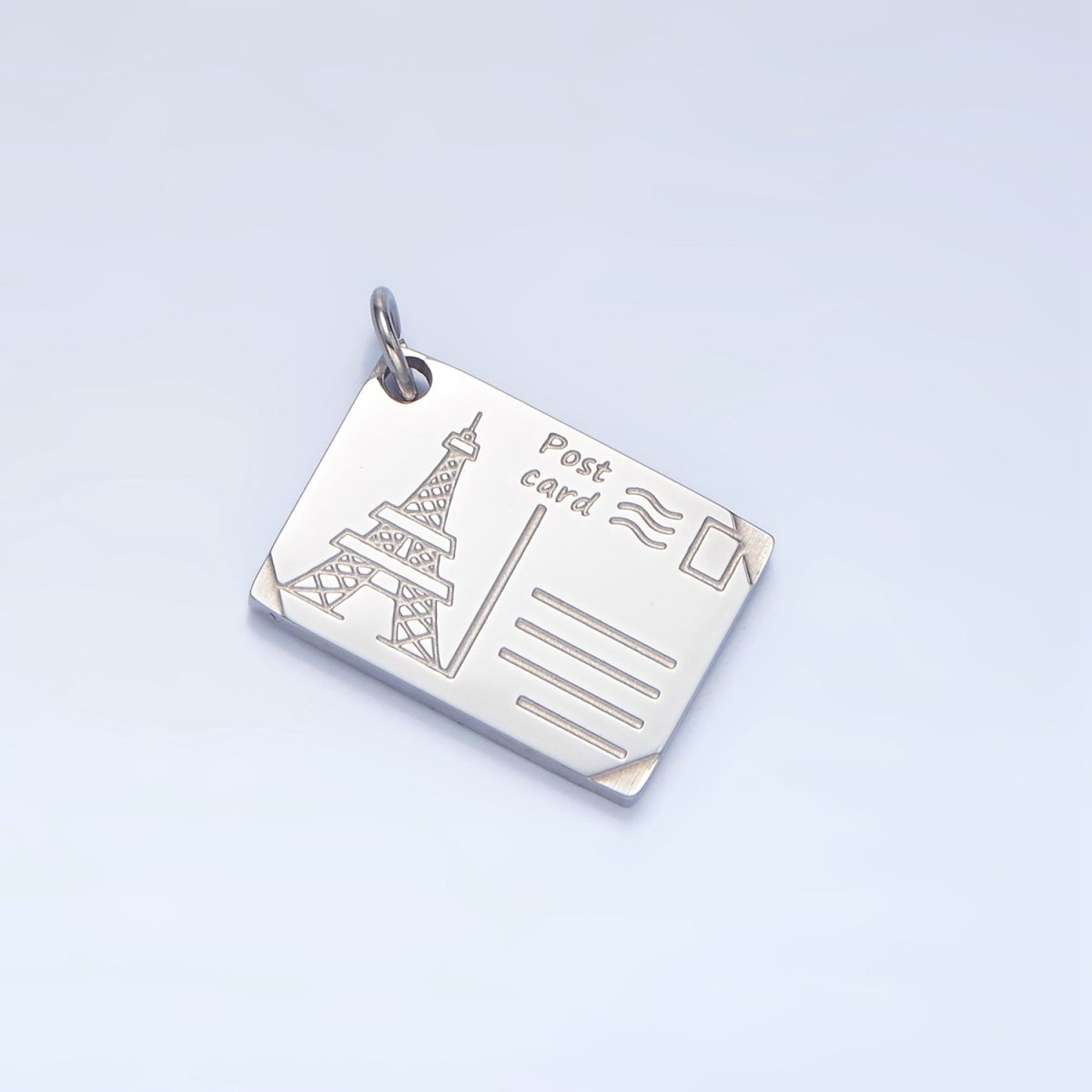 Stainless Steel 18mm Eiffel Tower Paris Engraved Post Card Charm in Gold &amp; Silver | P1229