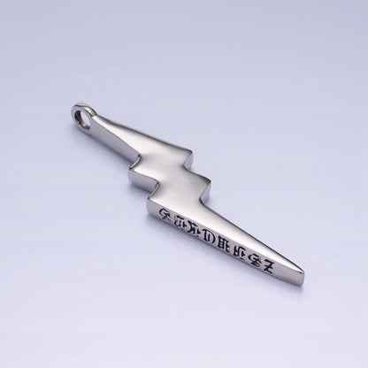 Stainless Steel Engraved Script Lightning Bolt Pendant | P1160