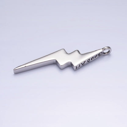 Stainless Steel Engraved Script Lightning Bolt Pendant | P1160