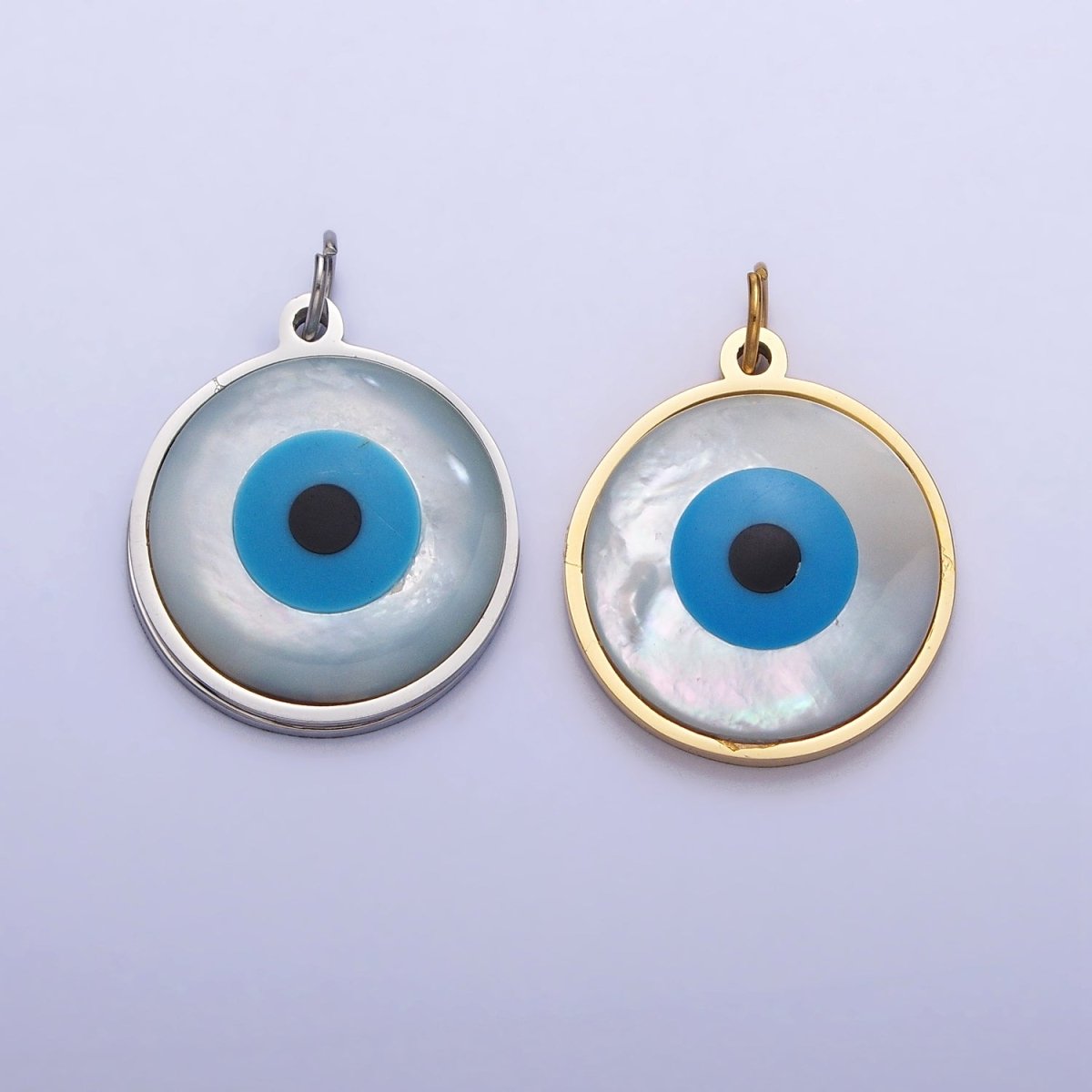 Stainless Steel Evil Eye Add-On Round Charm in Gold &amp; Silver | P-1220