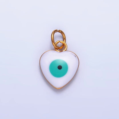 Stainless Steel 11.5mm Evil Eye Enamel Heart Charm in Gold &amp; Silver | P733