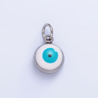 Stainless Steel 8mm Evil Eye Enamel Round Charm in Gold &amp; Silver | P727