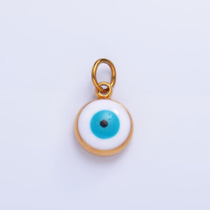 Stainless Steel 8mm Evil Eye Enamel Round Charm in Gold &amp; Silver | P727