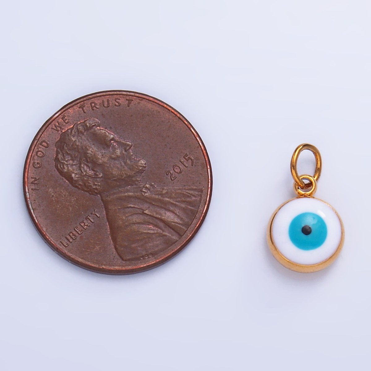 Stainless Steel 8mm Evil Eye Enamel Round Charm in Gold &amp; Silver | P727