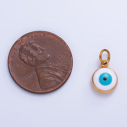 Stainless Steel 8mm Evil Eye Enamel Round Charm in Gold &amp; Silver | P727