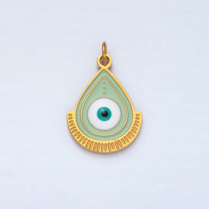 Stainless Steel Evil Eye Green Enamel Teardrop Charm | P620