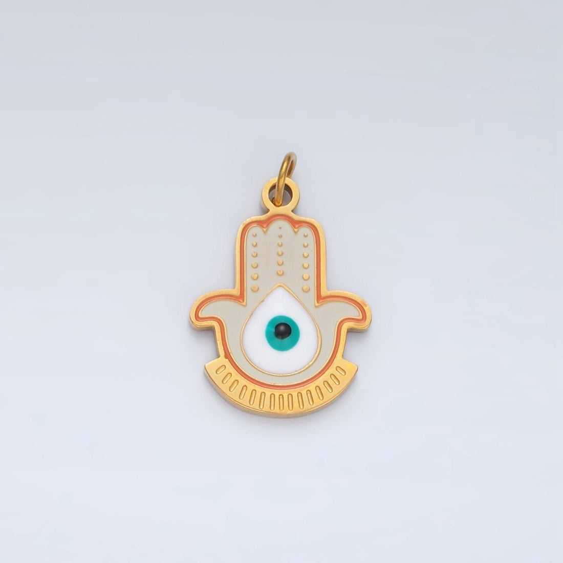 Stainless Steel Evil Eye Hamsa Hand Geometric Enamel Charm | P1042