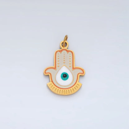 Stainless Steel Evil Eye Hamsa Hand Geometric Enamel Charm | P1042