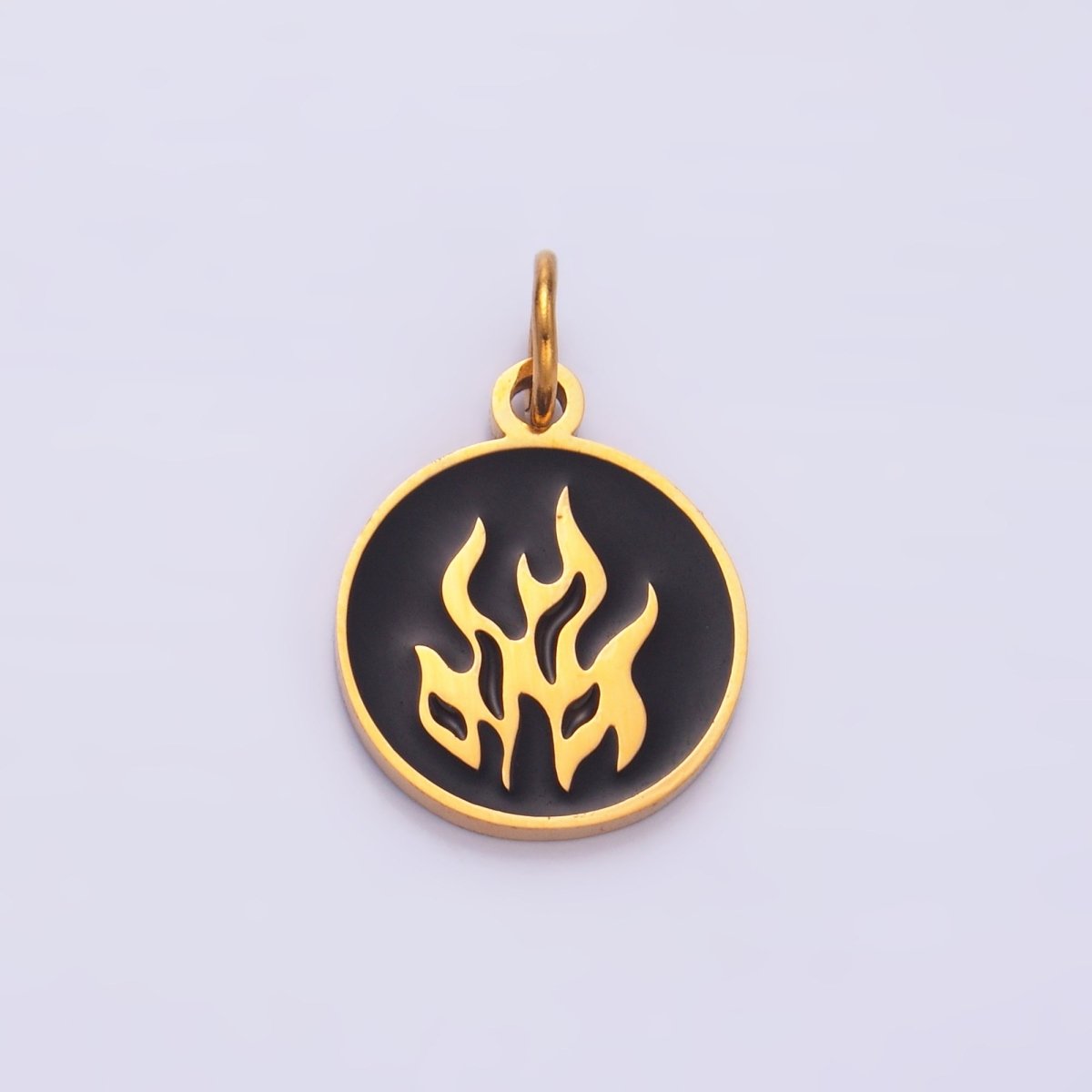 Stainless Steel Fire Flame Black Enamel Charm | P724