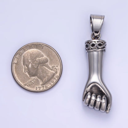 Stainless Steel Fist Hand Gesture Minimalist Oxidized Silver | P1451