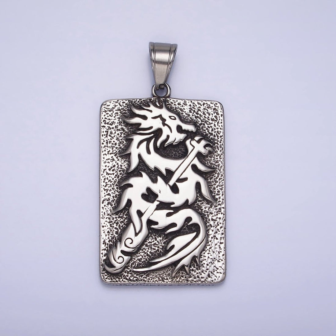 Stainless Steel Flamed Dragon Textured Rectangular Tag Silver, Gold Pendant | P1141
