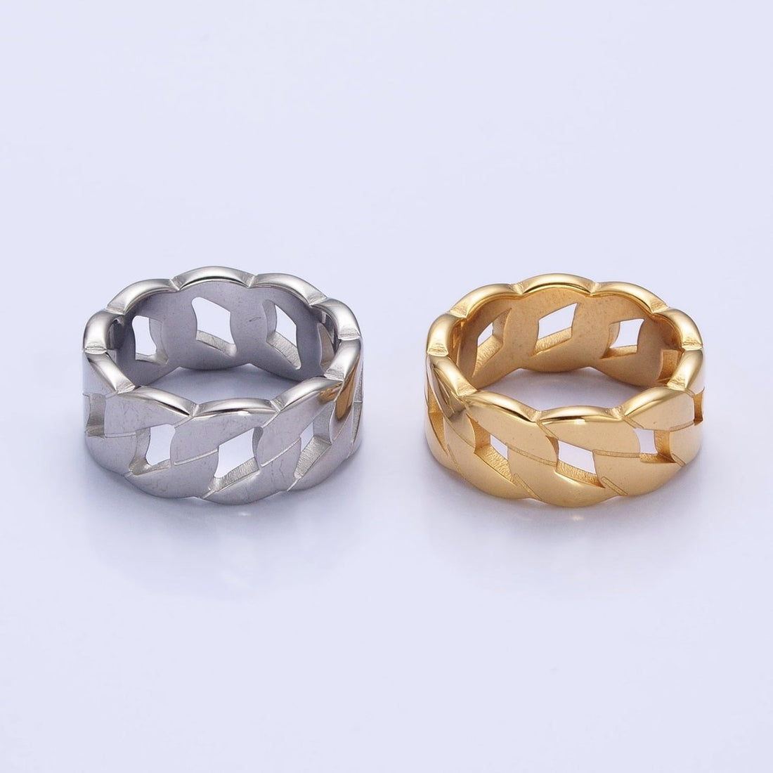 Stainless Steel Flat Curb Chain Link Ring in Gold &amp; Silver | O-1765~O-1772
