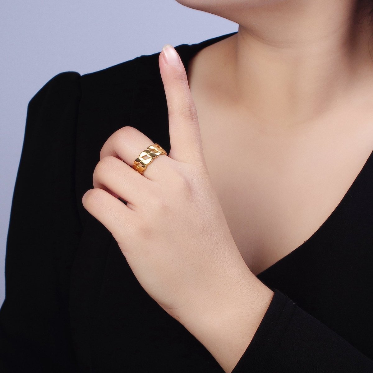 Stainless Steel Flat Curb Chain Link Ring in Gold &amp; Silver | O-1765~O-1772