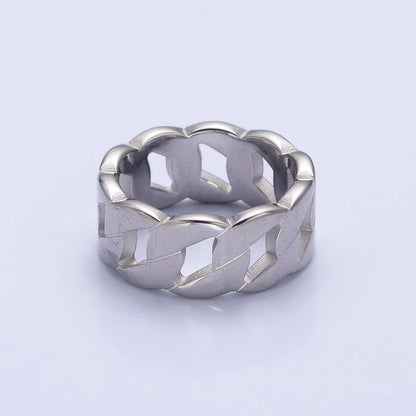 Stainless Steel Flat Curb Chain Link Ring in Gold &amp; Silver | O-1765~O-1772