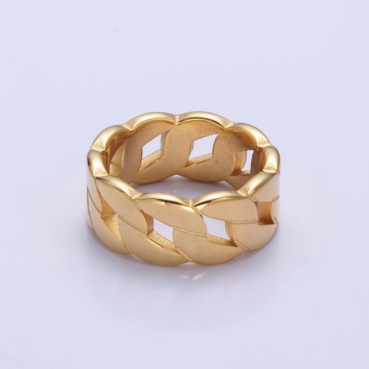 Stainless Steel Flat Curb Chain Link Ring in Gold &amp; Silver | O-1765~O-1772