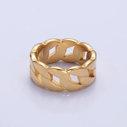 Stainless Steel Flat Curb Chain Link Ring in Gold &amp; Silver | O-1765~O-1772
