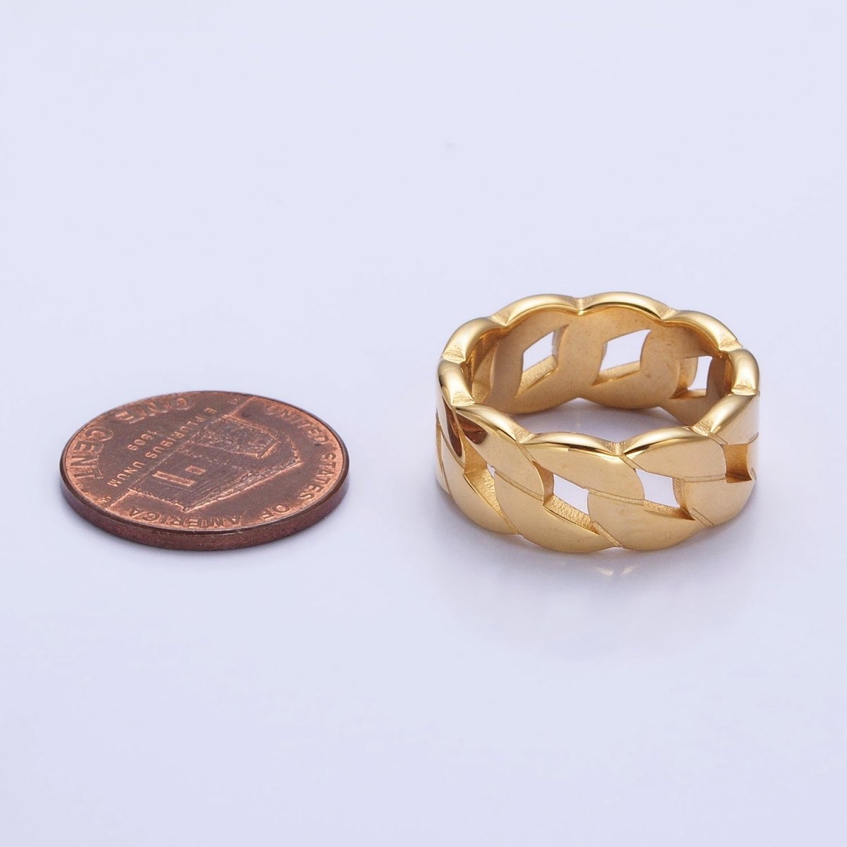 Stainless Steel Flat Curb Chain Link Ring in Gold &amp; Silver | O-1765~O-1772