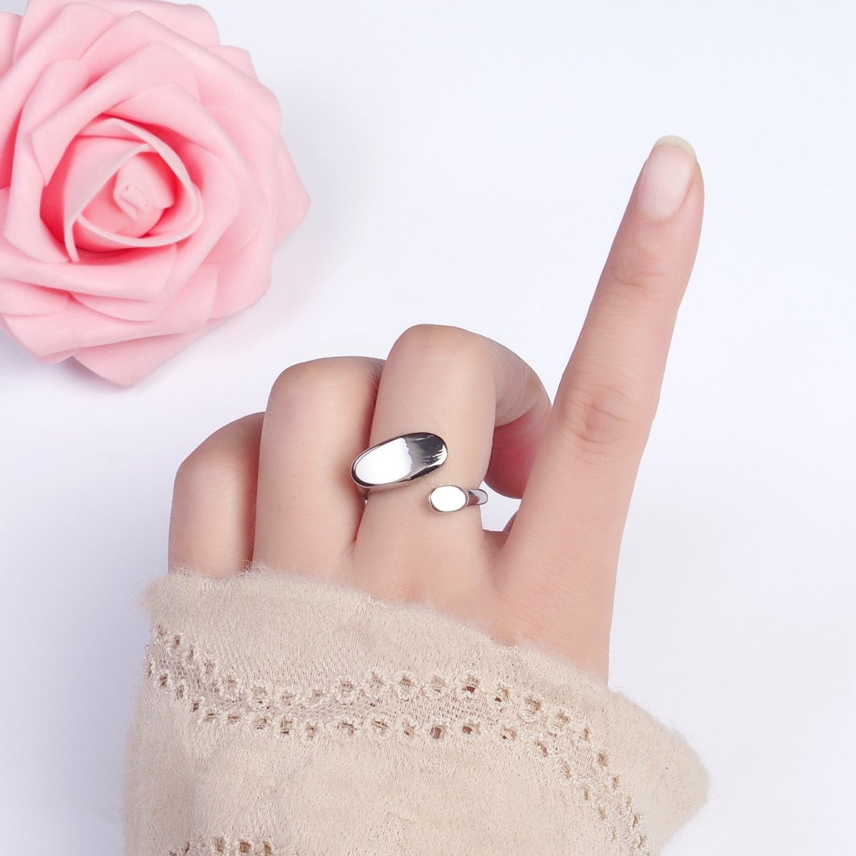 Stainless Steel Flat Oval Double Chubby Claw Open Band Ring in Gold &amp; Silver | O-1773~O-1780
