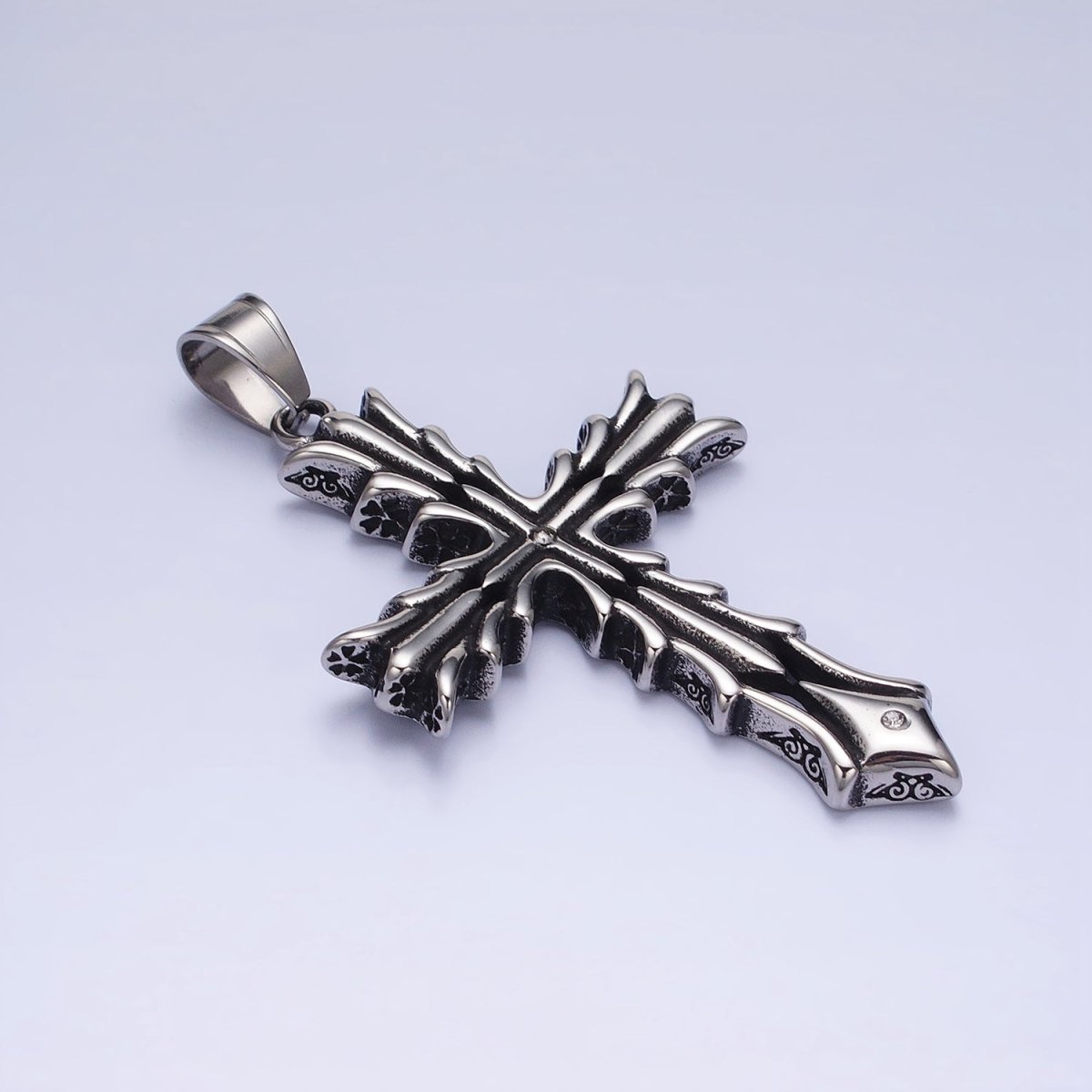Stainless Steel Fleury Geometric Religious Cross Pendant in Gold &amp; Oxidized Silver | P1131