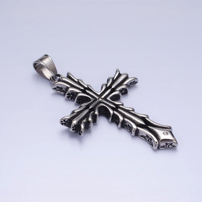 Stainless Steel Fleury Geometric Religious Cross Pendant in Gold &amp; Oxidized Silver | P1131