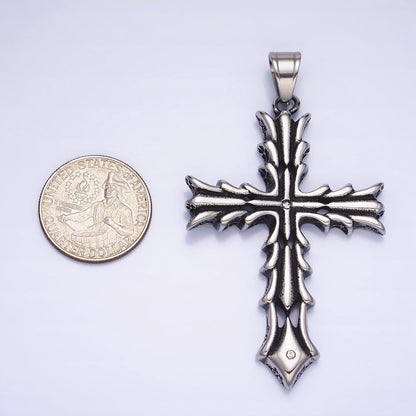 Stainless Steel Fleury Geometric Religious Cross Pendant in Gold &amp; Oxidized Silver | P1131