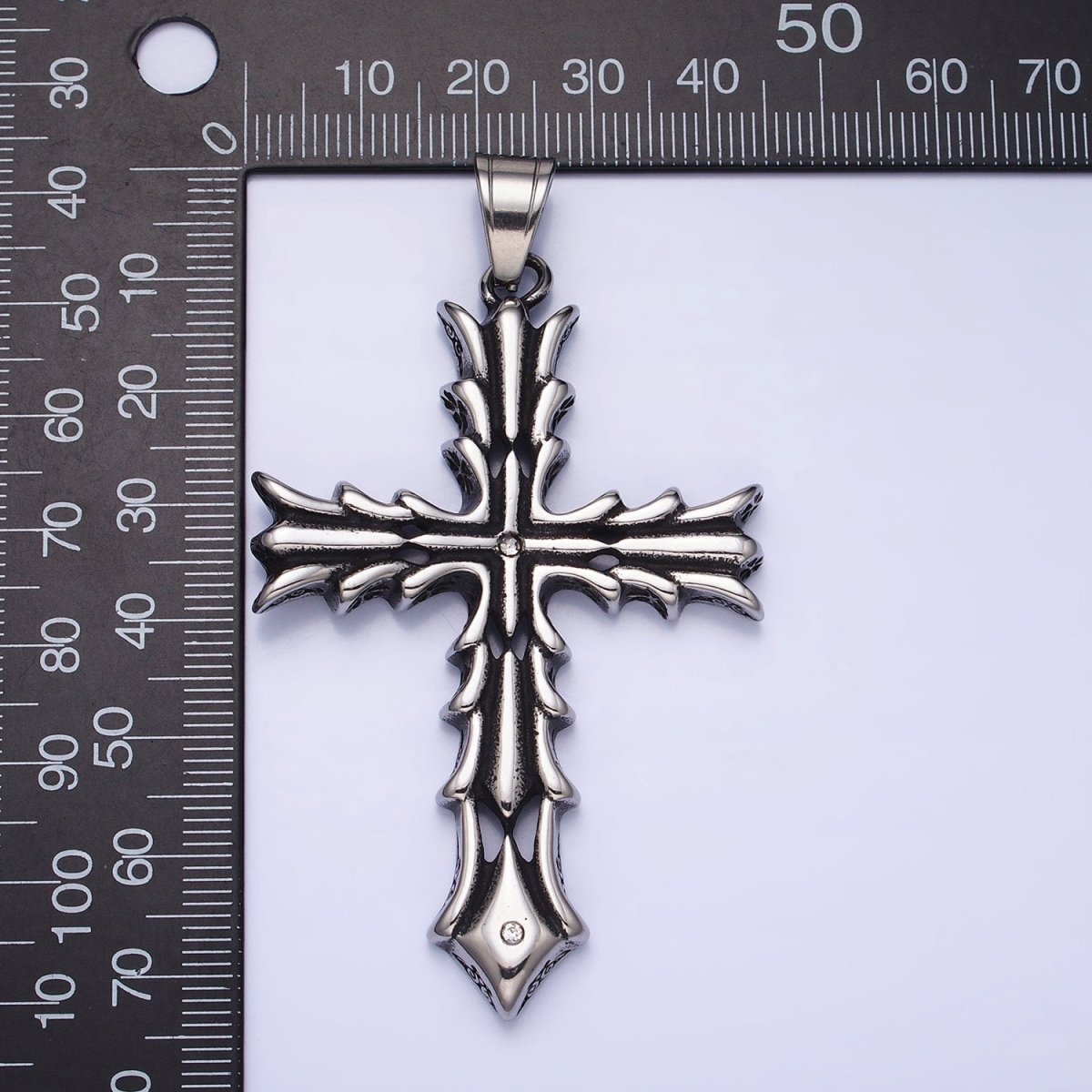 Stainless Steel Fleury Geometric Religious Cross Pendant in Gold &amp; Oxidized Silver | P1131