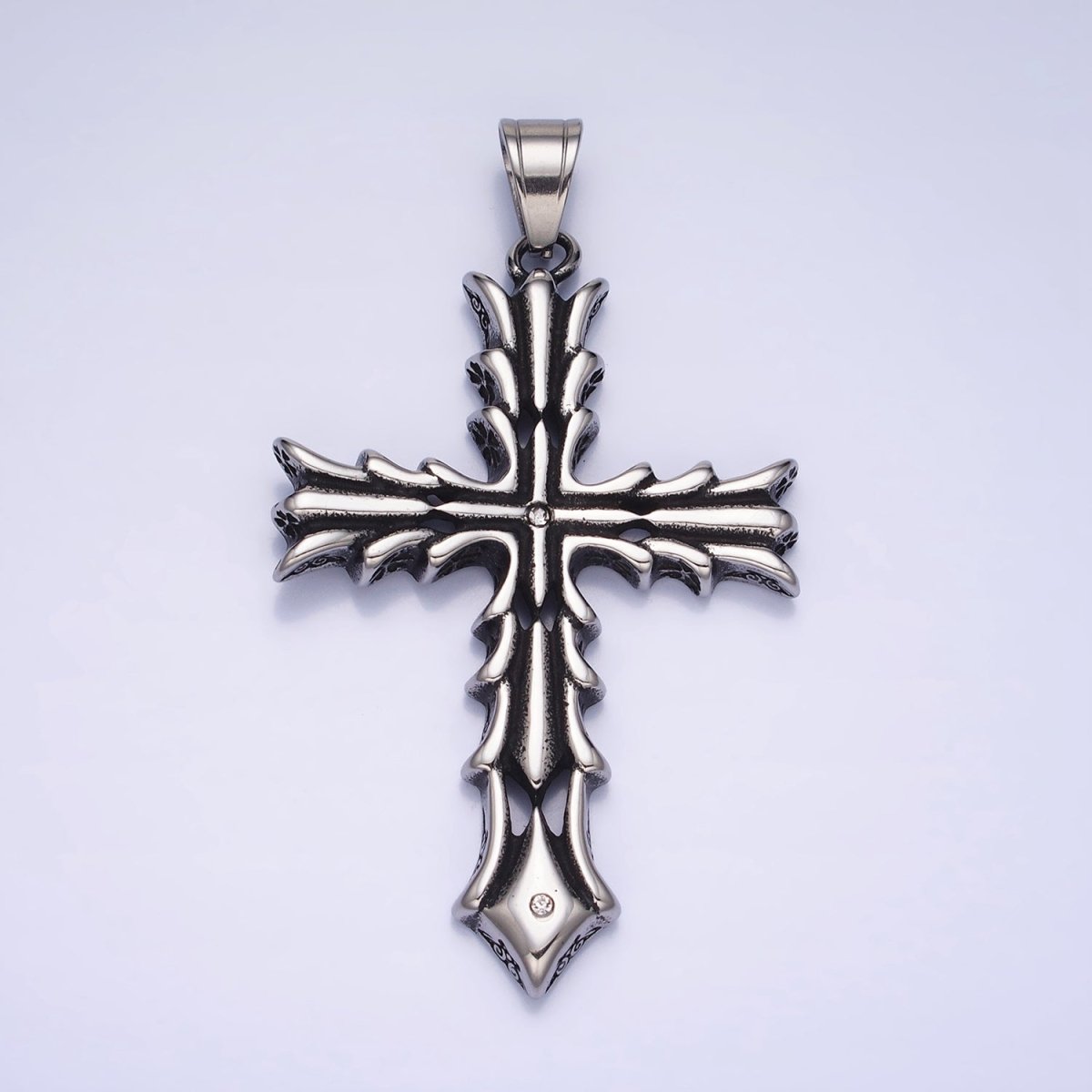 Stainless Steel Fleury Geometric Religious Cross Pendant in Gold &amp; Oxidized Silver | P1131
