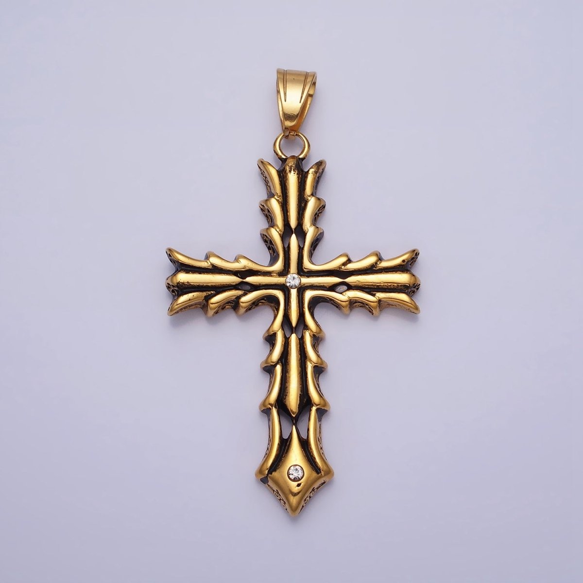 Stainless Steel Fleury Geometric Religious Cross Pendant in Gold &amp; Oxidized Silver | P1131