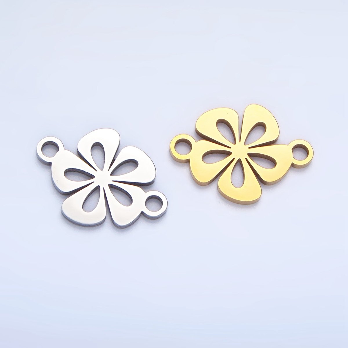 Stainless Steel Floral Tropical Hibiscus Flower Charm Connector in Gold &amp; Silver | G-458