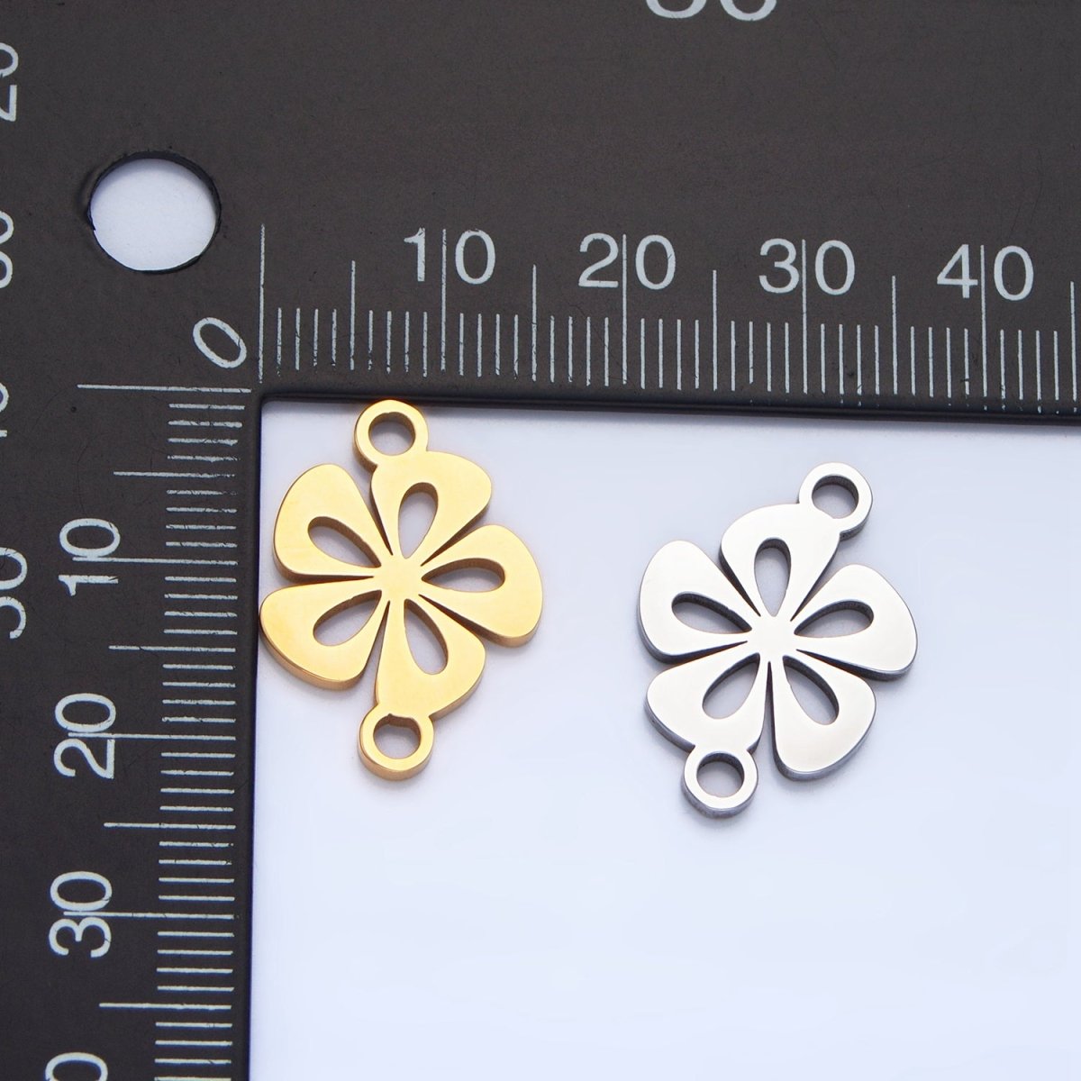 Stainless Steel Floral Tropical Hibiscus Flower Charm Connector in Gold &amp; Silver | G-458