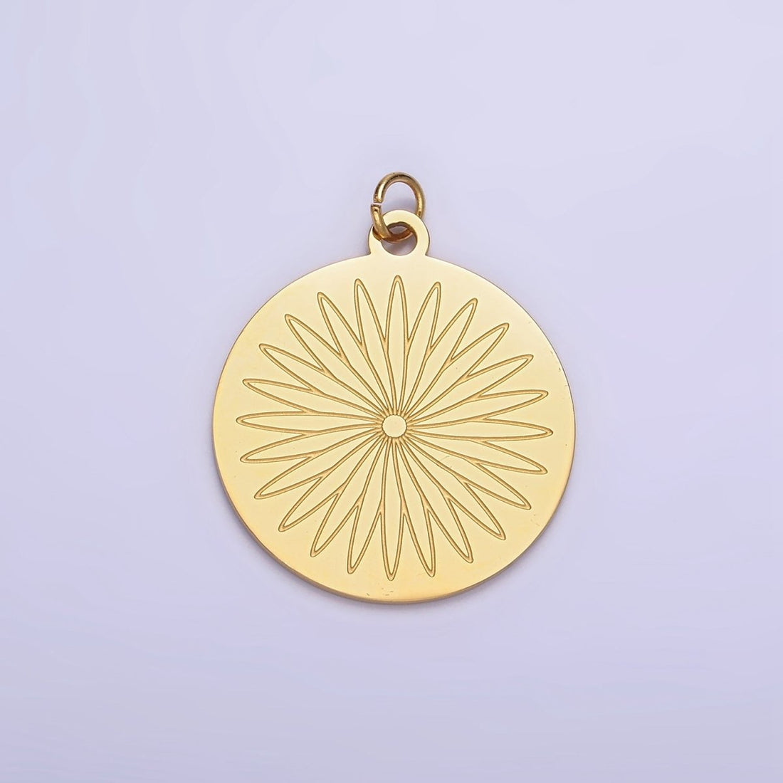 Stainless Steel Flower Engraved Round Medallion Charm | P948