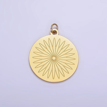 Stainless Steel Flower Engraved Round Medallion Charm | P948