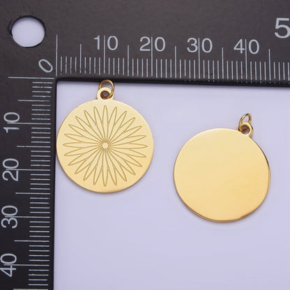 Stainless Steel Flower Engraved Round Medallion Charm | P948