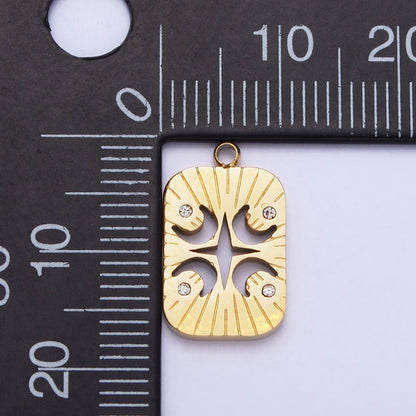 Stainless Steel Four Crescent Moon Star Celestial Lined Charm in Gold &amp; Silver | P-887