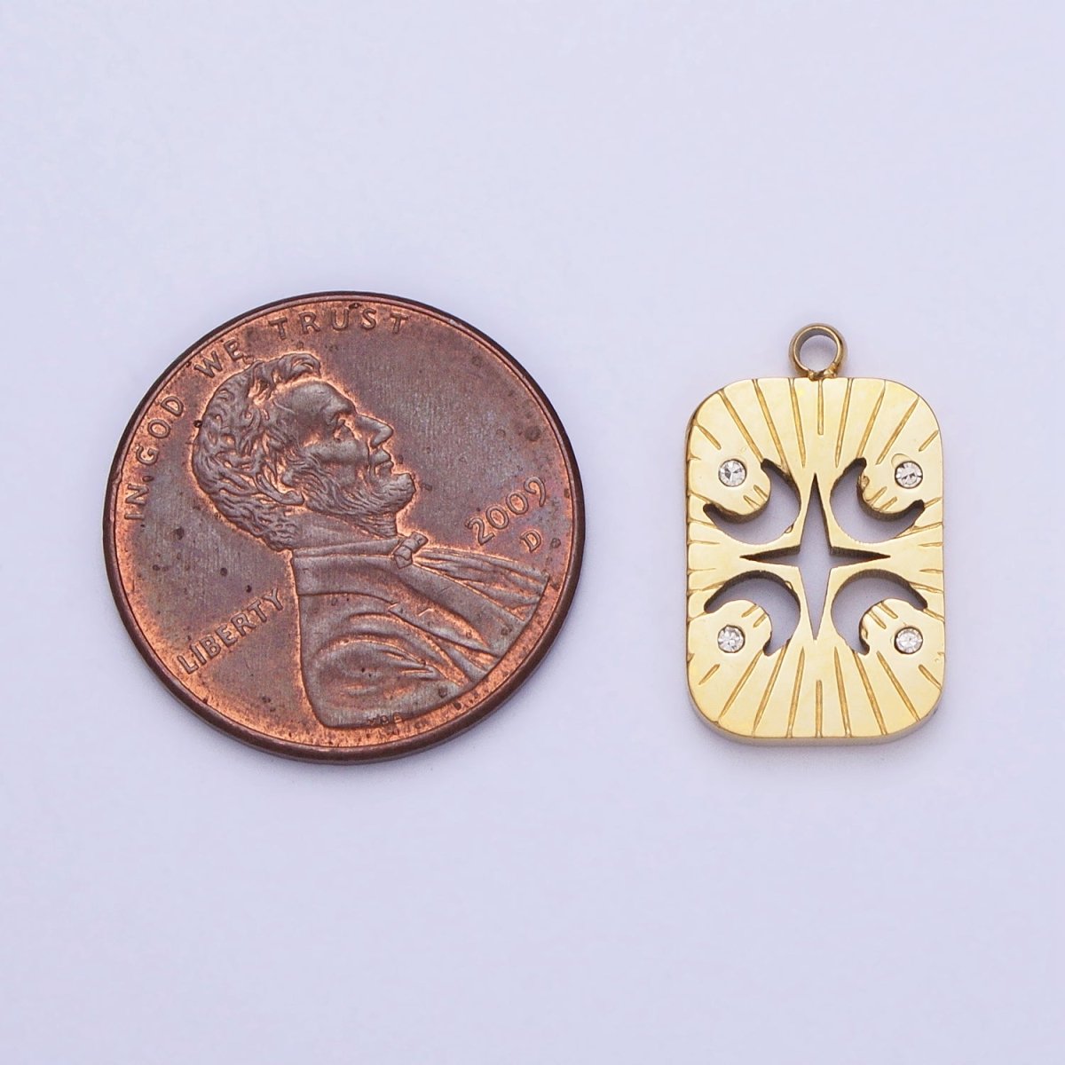Stainless Steel Four Crescent Moon Star Celestial Lined Charm in Gold &amp; Silver | P-887
