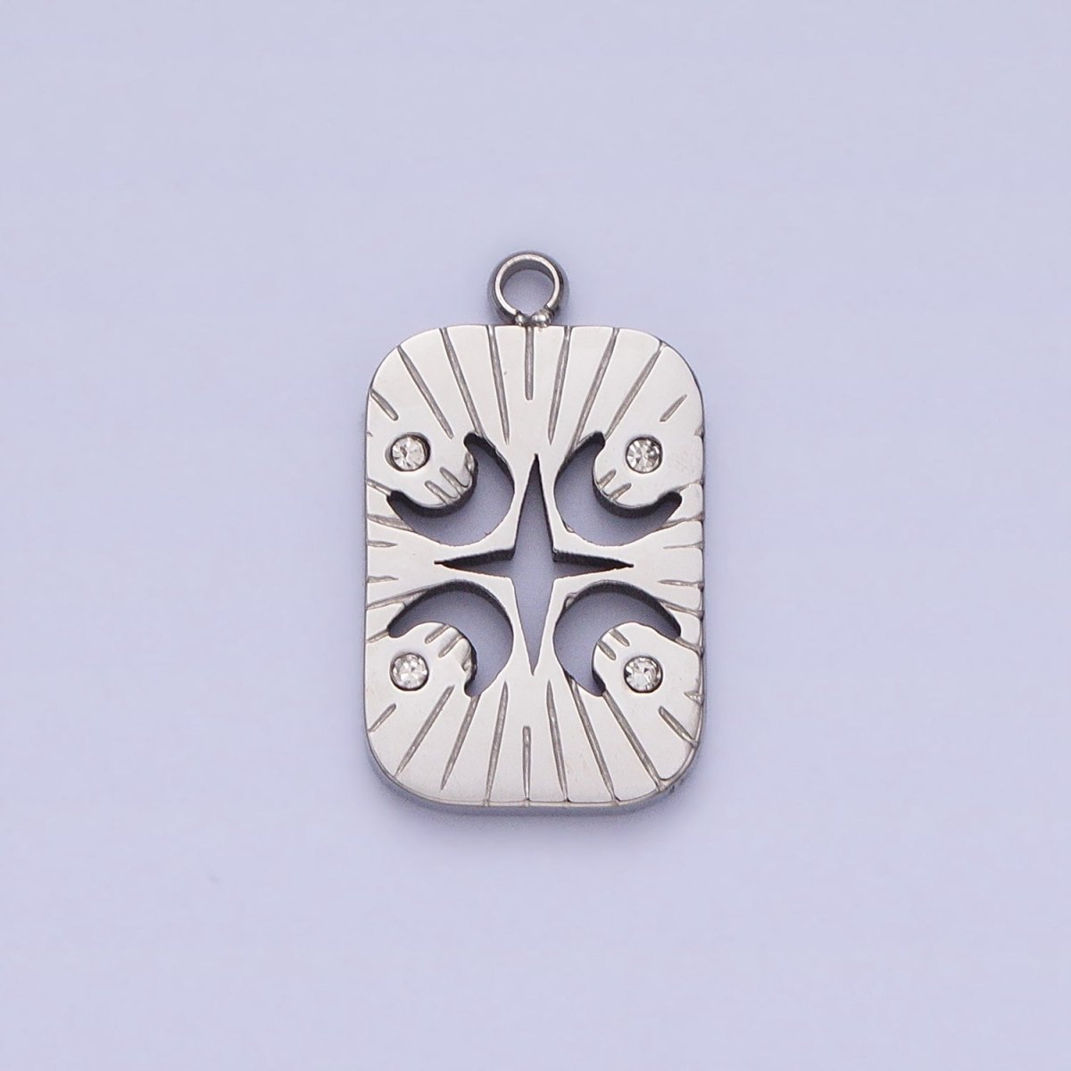 Stainless Steel Four Crescent Moon Star Celestial Lined Charm in Gold &amp; Silver | P-887