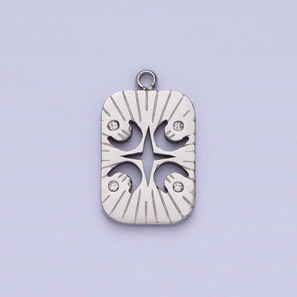 Stainless Steel Four Crescent Moon Star Celestial Lined Charm in Gold &amp; Silver | P-887