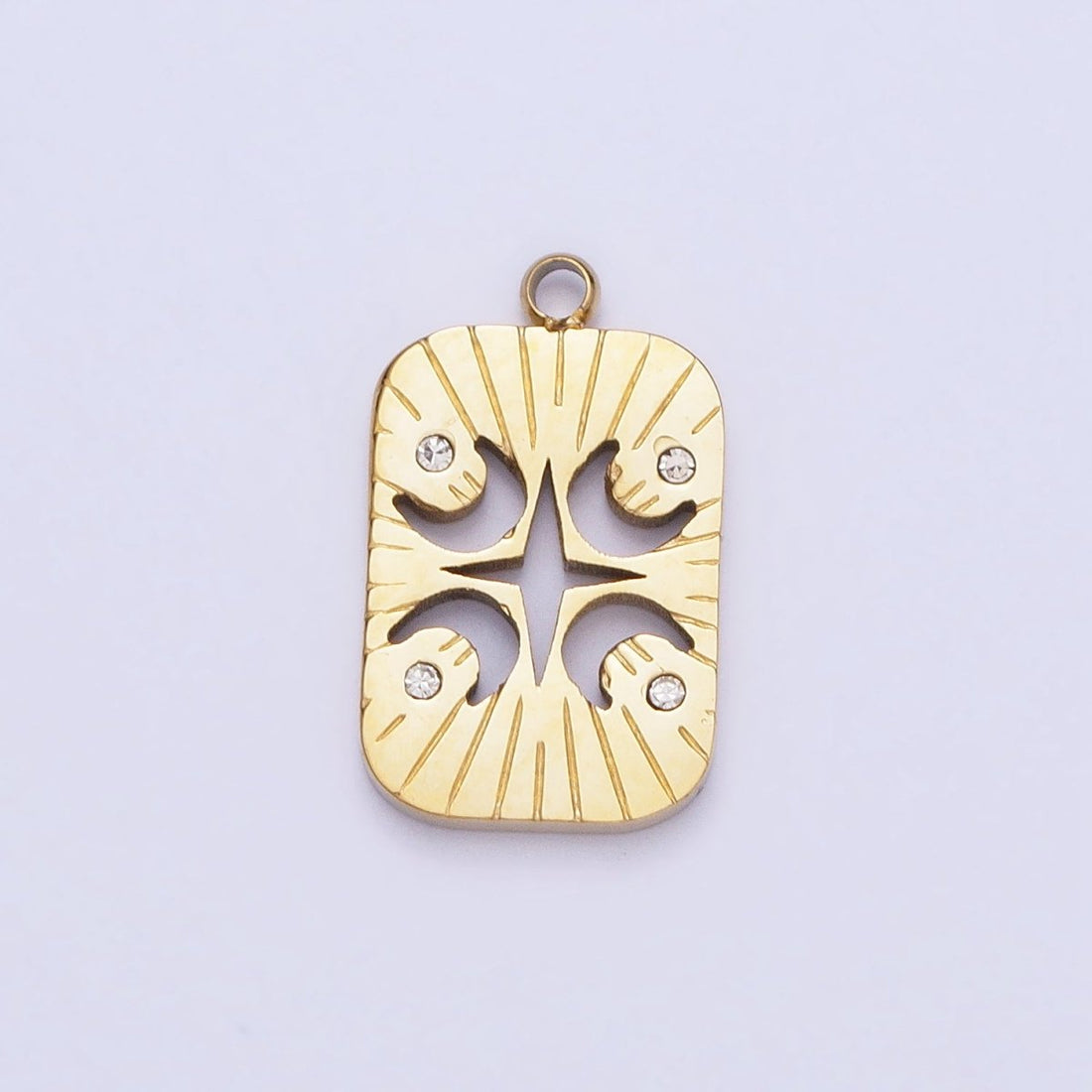 Stainless Steel Four Crescent Moon Star Celestial Lined Charm in Gold &amp; Silver | P-887