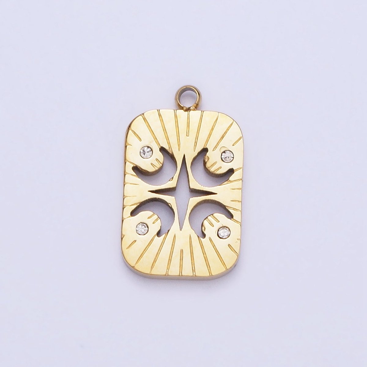 Stainless Steel Four Crescent Moon Star Celestial Lined Charm in Gold &amp; Silver | P-887